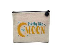 Pochette en Lin - Pretty Like The Moon Space Cute Astronaut - Trousse Maquillage en Toile Aspect Lin - Porte Monnaie - 15 x10 cm