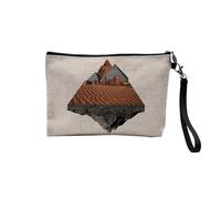 Pochette en Lin - Pyramide Désert Grand Canyon Collage Art Surréalisme - Trousse Maquillage en Toile Aspect Lin - Trousse de Toilette - 23,5 x15 cm