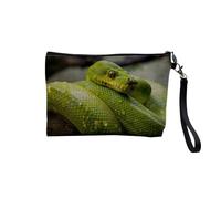 Pochette en Lin - Python Vert Sublime Serpent Photo Nature Sauvage Reptile - Trousse Maquillage en Toile Aspect Lin - Trousse de Toilette - 23,5 x15 cm
