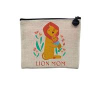Pochette en Lin - Queen Lion Mom Drawing Illustration Savannah - Trousse Maquillage en Toile Aspect Lin - Porte Monnaie - 15 x10 cm