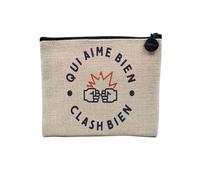 Pochette en Lin - Qui Aime Bien Clash Bien Combat Rugby Boxe - Trousse Maquillage en Toile Aspect Lin - Porte Monnaie - 15 x10 cm