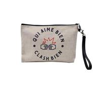 Pochette en Lin - Qui Aime Bien Clash Bien Combat Rugby Boxe - Trousse Maquillage en Toile Aspect Lin - Trousse de Toilette - 23,5 x15 cm