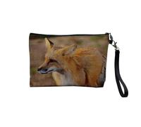 Pochette en Lin - Renard Roux Vie Sauvage Beauté Animale - Trousse Maquillage en Toile Aspect Lin - Trousse de Toilette - 23,5 x15 cm