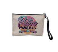 Pochette en Lin - Retro Flipper Pinball Classique Bar Arcade - Trousse Maquillage en Toile Aspect Lin - Trousse de Toilette - 23,5 x15 cm
