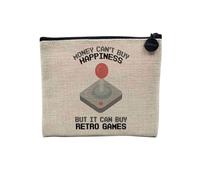 Pochette en Lin - Retro Games Money Can't Buy Happiness Jeux Video - Trousse Maquillage en Toile Aspect Lin - Porte Monnaie - 15 x10 cm