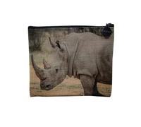 Pochette en Lin - Rhinocéros Blanc Vie Sauvage Savane Afrique - Trousse Maquillage en Toile Aspect Lin - Porte Monnaie - 15 x10 cm