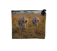Pochette en Lin - Rhinoceros Parc National Animaux Merveille de l'Inde - Trousse Maquillage en Toile Aspect Lin - Porte Monnaie - 15 x10 cm