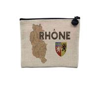 Pochette en Lin - Rhone 69 Departement Lyon Carte Ancienne Rare - Trousse Maquillage en Toile Aspect Lin - Porte Monnaie - 15 x10 cm