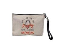 Pochette en Lin - Rugby with a Chance of Drinking Sport Rugby Beer Bar - Trousse Maquillage en Toile Aspect Lin - Trousse de Toilette - 23,5 x15 cm