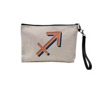 Pochette en Lin - Sagittaire Signe Astrologie Zodiaque Astres Métaphore Symbole Figure Allegorie - Trousse Maquillage en Toile Aspect Lin - Trousse de Toilette - 23,5 x15 cm