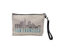 Pochette en Lin - San Francisco Minimalist Voyage Etats-Unis Amérique - Trousse Maquillage en Toile Aspect Lin - Trousse de Toilette - 23,5 x15 cm