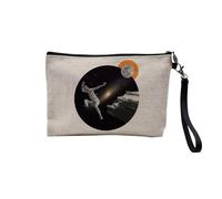 Pochette en Lin - Saut Galactique Espace Lune Collage Art Surréalisme - Trousse Maquillage en Toile Aspect Lin - Trousse de Toilette - 23,5 x15 cm