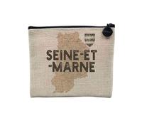 Pochette en Lin - Seine et Marne 77 Departement Melun Carte Ancienne Paris - Trousse Maquillage en Toile Aspect Lin - Porte Monnaie - 15 x10 cm