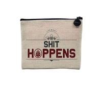 Pochette en Lin - Shit Hoppens Forever Beer Hop Drinking - Trousse Maquillage en Toile Aspect Lin - Porte Monnaie - 15 x10 cm