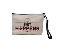 Pochette en Lin - Shit Hoppens Forever Beer Hop Drinking - Trousse Maquillage en Toile Aspect Lin - Trousse de Toilette - 23,5 x15 cm