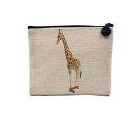 Pochette en Lin - Skate Girafe Collage Vintage Illustration Art Humour Parody Animal - Trousse Maquillage en Toile Aspect Lin - Porte Monnaie - 15 x10 cm