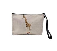 Pochette en Lin - Skate Girafe Collage Vintage Illustration Art Humour Parody Animal - Trousse Maquillage en Toile Aspect Lin - Trousse de Toilette - 23,5 x15 cm