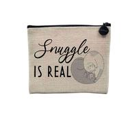 Pochette en Lin - Snuggle is Real Cat Pets Cute - Trousse Maquillage en Toile Aspect Lin - Porte Monnaie - 15 x10 cm