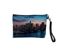 Pochette en Lin - Soleil Couchant sur Tokyo Japon Ville Moderne Skyline - Trousse Maquillage en Toile Aspect Lin - Trousse de Toilette - 23,5 x15 cm