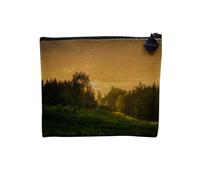Pochette en Lin - Soleil Levant sur Prairies et Forêts Paysage Naturel - Trousse Maquillage en Toile Aspect Lin - Porte Monnaie - 15 x10 cm