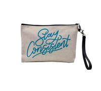 Pochette en Lin - Stay Consistent Typographie Message Motivation Self Care Bien Etre - Trousse Maquillage en Toile Aspect Lin - Trousse de Toilette - 23,5 x15 cm