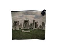 Pochette en Lin - Stonhenge Culture Celte Monument Préhistorique - Trousse Maquillage en Toile Aspect Lin - Porte Monnaie - 15 x10 cm