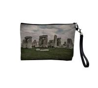Pochette en Lin - Stonhenge Culture Celte Monument Préhistorique - Trousse Maquillage en Toile Aspect Lin - Trousse de Toilette - 23,5 x15 cm