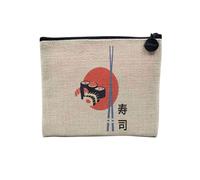 Pochette en Lin - Sushi Cuisine Poisson Japon Asie Culture - Trousse Maquillage en Toile Aspect Lin - Porte Monnaie - 15 x10 cm