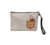 Pochette en Lin - Sweet Tooth Surprise Pocket Ice Cream Illustration Dessert - Trousse Maquillage en Toile Aspect Lin - Trousse de Toilette - 23,5 x15 cm