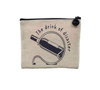 Pochette en Lin - The Drink of Disaster Humor Wine Bottle - Trousse Maquillage en Toile Aspect Lin - Porte Monnaie - 15 x10 cm