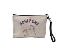 Pochette en Lin - The ponly One Pony Horse Illustration Drawing Cute - Trousse Maquillage en Toile Aspect Lin - Trousse de Toilette - 23,5 x15 cm