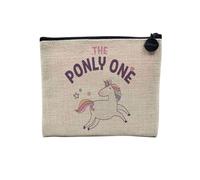 Pochette en Lin - The ponly One Pony Horse Illustration Drawing Cute - Trousse Maquillage en Toile Aspect Lin - Porte Monnaie - 15 x10 cm
