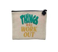 Pochette en Lin - Things Will Work Out Typographie Message Santé Mentale Self Care Bien Etre - Trousse Maquillage en Toile Aspect Lin - Porte Monnaie - 15 x10 cm