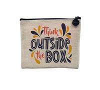 Pochette en Lin - Think Outside The Box Typographie Message Citation Start up - Trousse Maquillage en Toile Aspect Lin - Porte Monnaie - 15 x10 cm