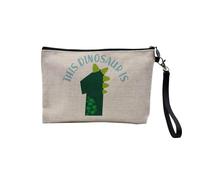 Pochette en Lin - This Dinosaur is 1 Birthday Celebration Kids Party Gift Theme - Trousse Maquillage en Toile Aspect Lin - Trousse de Toilette - 23,5 x15 cm