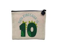 Pochette en Lin - This Dinosaur is 10 Birthday Celebration Kids Party Gift Theme - Trousse Maquillage en Toile Aspect Lin - Porte Monnaie - 15 x10 cm