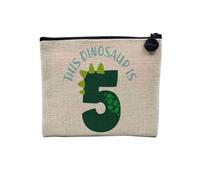 Pochette en Lin - This Dinosaur is 5 Birthday Celebration Kids Party Gift Theme - Trousse Maquillage en Toile Aspect Lin - Porte Monnaie - 15 x10 cm