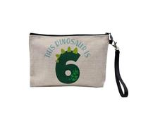 Pochette en Lin - This Dinosaur is 6 Birthday Celebration Kids Party Gift Theme - Trousse Maquillage en Toile Aspect Lin - Trousse de Toilette - 23,5 x15 cm