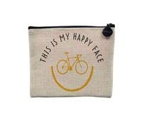 Pochette en Lin - This is My Happy Face Vélo Cyclisme VTT - Trousse Maquillage en Toile Aspect Lin - Porte Monnaie - 15 x10 cm