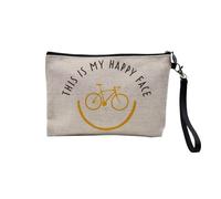 Pochette en Lin - This is My Happy Face Vélo Cyclisme VTT - Trousse Maquillage en Toile Aspect Lin - Trousse de Toilette - 23,5 x15 cm