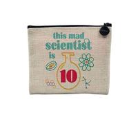 Pochette en Lin - This Mad Scientist is 10 Anniversaire Celebration Cadeau Anglais Science Theme - Trousse Maquillage en Toile Aspect Lin - Porte Monnaie - 15 x10 cm