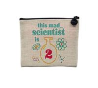 Pochette en Lin - This Mad Scientist is 2 Anniversaire Celebration Cadeau Anglais Science Theme - Trousse Maquillage en Toile Aspect Lin - Porte Monnaie - 15 x10 cm