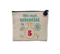 Pochette en Lin - This Mad Scientist is 5 Anniversaire Celebration Cadeau Anglais Science Theme - Trousse Maquillage en Toile Aspect Lin - Porte Monnaie - 15 x10 cm