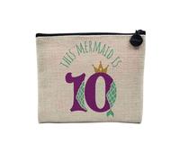 Pochette en Lin - This Mermaid is 10 Years Old Birthday Party - Trousse Maquillage en Toile Aspect Lin - Porte Monnaie - 15 x10 cm