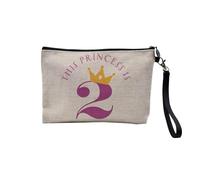 Pochette en Lin - This Princess is 2 Celebration Birthday Party Gift Fantasy Magical - Trousse Maquillage en Toile Aspect Lin - Trousse de Toilette - 23,5 x15 cm