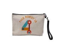 Pochette en Lin - This Robot is 4 Celebration Birthday Party Gift Mechanic Machine - Trousse Maquillage en Toile Aspect Lin - Trousse de Toilette - 23,5 x15 cm