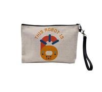 Pochette en Lin - This Robot is 6 Celebration Birthday Party Gift Mechanic Machine - Trousse Maquillage en Toile Aspect Lin - Trousse de Toilette - 23,5 x15 cm