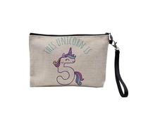 Pochette en Lin - This Unicorn is 5 Celebration Birthday Party Gift Magical Fantasy - Trousse Maquillage en Toile Aspect Lin - Trousse de Toilette - 23,5 x15 cm