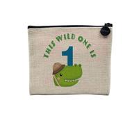 Pochette en Lin - This Wild One is 1 Celebration Birthday Party Gift Safari Animals - Trousse Maquillage en Toile Aspect Lin - Porte Monnaie - 15 x10 cm