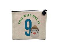Pochette en Lin - This Wild One is 9 Celebration Birthday Party Gift Safari Animals - Trousse Maquillage en Toile Aspect Lin - Porte Monnaie - 15 x10 cm